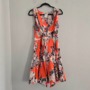 Yoana Baraschi Vibrant Orange Floral Midi Dress